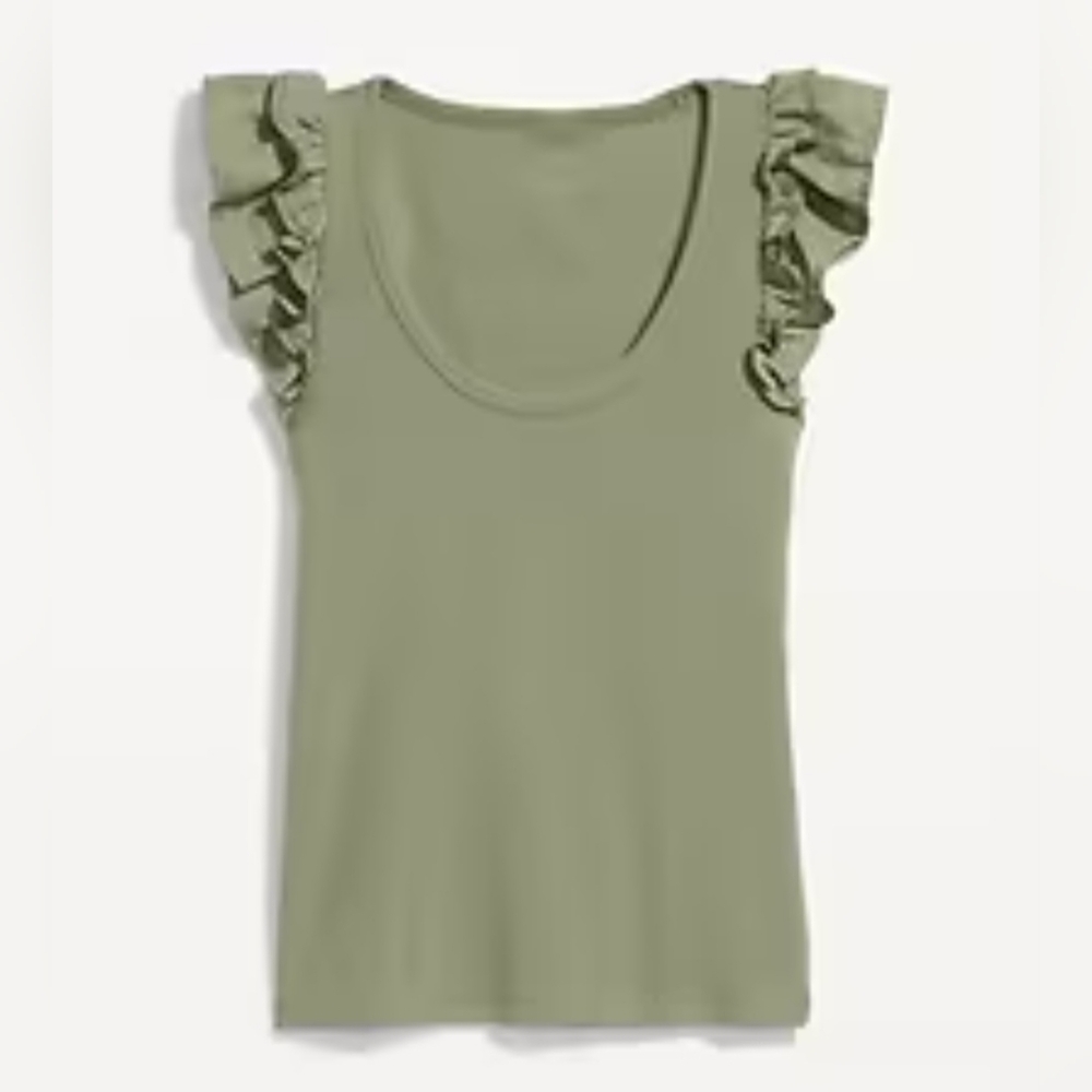 OLD NAVY MIXED FABRIC RUFFLED TANK TOP GREEN BARE GROUND GREEN Medium NEW NWOT